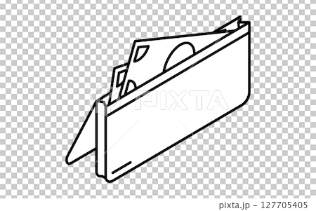 Simple line icon of a wallet with bills inside (isometric illustration), black and white Simple line icon of a wallet with bills inside (isometric illustration), black and white 127705405