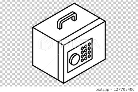 Simple line icon of a portable safe (keypad lock) (isometric illustration), black and white Simple line icon of a portable safe (keypad lock) (isometric illustration), black and white 127705406