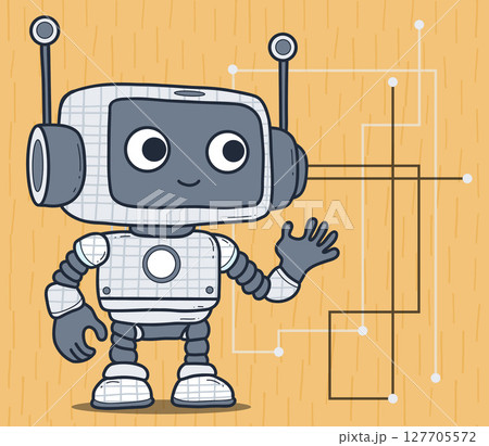 Futuristic Cute little robot Robot toy. Technology Assistant mascot. Kids collection. Vector illustration. Not AI 127705572