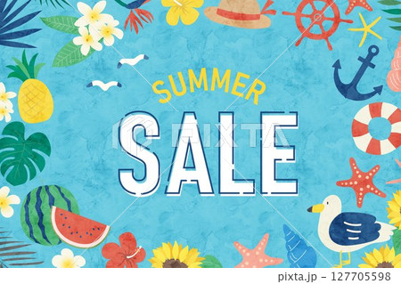 サマーセールのフレームイラスト、夏のセール枠 サマーセールのフレームイラスト、夏のセール枠 127705598