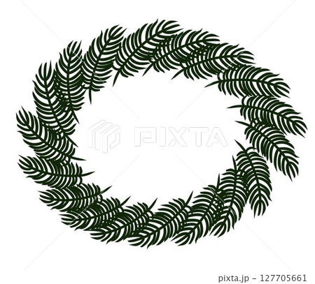 Spruce wreath oval Frame template. Vector graphic line ink illustration. design for fashion graphics, textile prints, fabrics, wallpapers. for bedsheets, pajamas, wrapping papers. 127705661