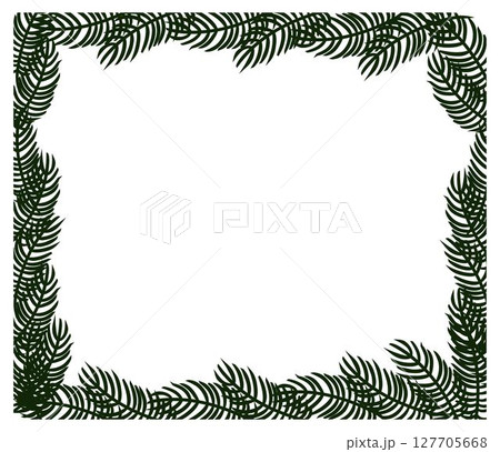 Spruce tree branches rectangle Frame template. Vector graphic line ink illustration. Silhouette sign for logo, print, comics, fashion, pop art, boards, design, stickers, decoration, posters Spruce tree branches rectangle Frame template. Vector graphic line ink illustration. Silhouette sign for logo, print, comics, fashion, pop art, boards, design, stickers, decoration, posters 127705668