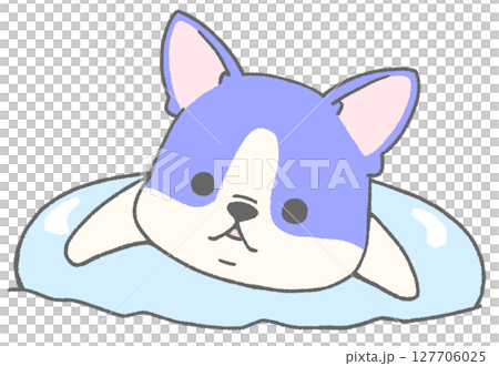 うきわで浮かぶフレンチブルドッグ(パイド・青色) 127706025