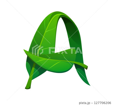 Plant green leaf font letter A. Green leaf latin font element, nature plant cartoon isolated vector type letter. Environment tree foliage kids ABC typeface symbol or English alphabet typeset sign Plant green leaf font letter A. Green leaf latin font element, nature plant cartoon isolated vector type letter. Environment tree foliage kids ABC typeface symbol or English alphabet typeset sign 127706206