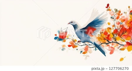 Vibrant bird perched on a branch amidst autumn leaves in a serene natural setting at sunset creating a calm atmosphere Vibrant bird perched on a branch amidst autumn leaves in a serene natural setting at sunset creating a calm atmosphere 127706270