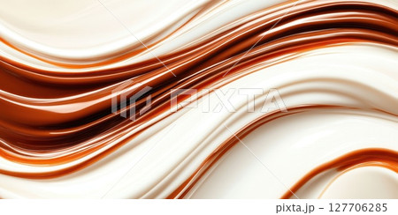 Smooth swirls of caramel and cream create an appealing abstract design perfect for backgrounds and culinary themes 127706285