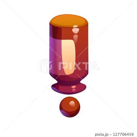 Healthcare font, medicine glass vial punctuation exclamation mark. Medicine English alphabet type sign, hospital pharmacy cartoon vector English typeset element. Healthcare typeface punctuation mark 127706459