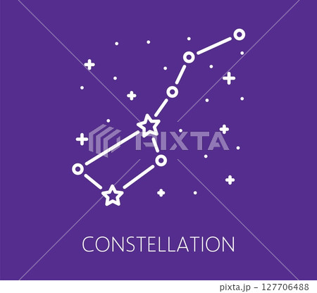 Color line galaxy space icon of constellation, depicting connected series of stars against cosmic background. Linear vector symbol represents astronomy, astrology, celestial navigation and stargazing Color line galaxy space icon of constellation, depicting connected series of stars against cosmic background. Linear vector symbol represents astronomy, astrology, celestial navigation and stargazing 127706488