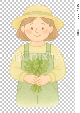 拿著蔬菜的女農民水彩插圖PNG透明背景素材 拿著蔬菜的女農民水彩插圖PNG透明背景素材 127706530