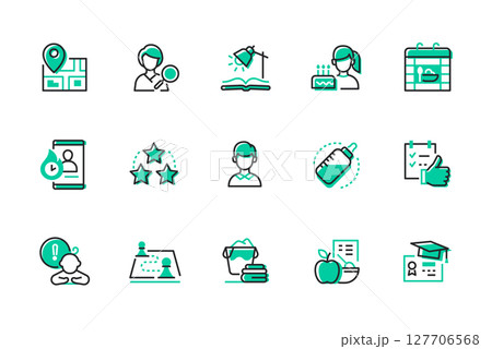 Childhood and growing up - set of line design style icons Childhood and growing up - set of line design style icons 127706568