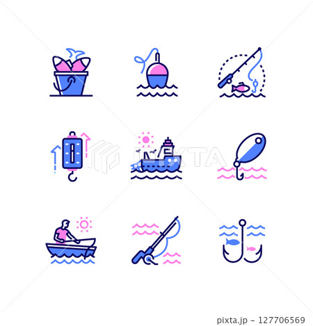 Fishing - modern line design style icons set Fishing - modern line design style icons set 127706569