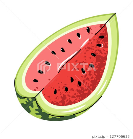 Juicy Watermelon Slice Flat Style Illustration on White Background. Fresh Fruit Icon, Summer Food Clipart, Healthy Snack Vector Art 127706635