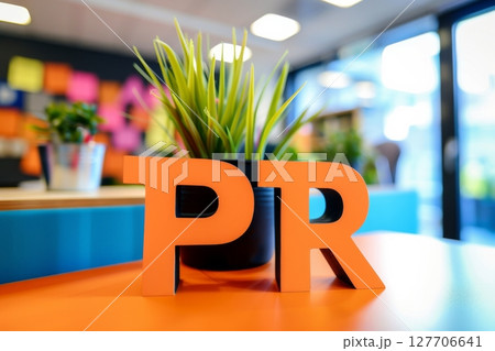 PRの文字とカラフルなオフィス 127706641