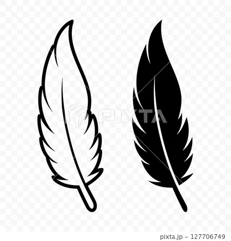 Vector Black and White Fluffy Feather Logo Icons. Silhouette Feather Set Closeup Isolated. Design Template of Flamingo, Angel, Bird Feather. Lightness and Freedom Concept Vector Black and White Fluffy Feather Logo Icons. Silhouette Feather Set Closeup Isolated. Design Template of Flamingo, Angel, Bird Feather. Lightness and Freedom Concept 127706749