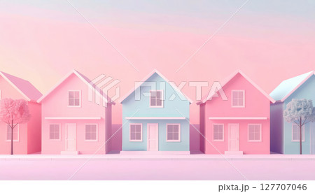 パステルカラーのかわいい家並み 127707046