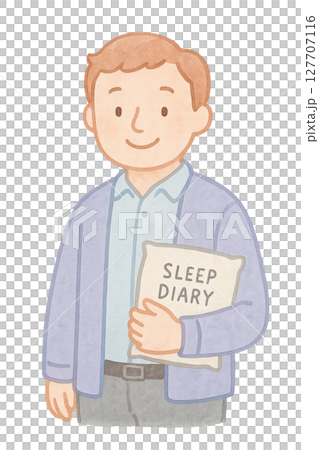 拿著睡眠日記的男人睡眠顧問水彩插畫PNG透明背景素材 127707116