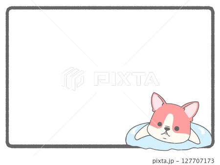 うきわで浮かぶフレンチブルドッグのフレーム背景(パイド・赤色) 127707173