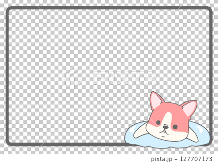 うきわで浮かぶフレンチブルドッグのフレーム背景(パイド・赤色) 127707173