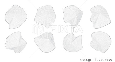 Set of eight graphic outline wavy concentric tree rings on wooden cuts on white background Set of eight graphic outline wavy concentric tree rings on wooden cuts on white background 127707559