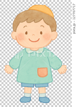 穿著幼兒園制服的男孩的水彩插圖PNG透明背景素材 127707717