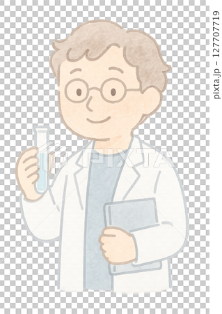 一位男性研究員拿著試管和平板電腦的水彩插圖PNG透明背景資料 一位男性研究員拿著試管和平板電腦的水彩插圖PNG透明背景資料 127707719