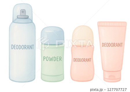 デオドラント製品4種類の水彩イラスト PNG 透過背景素材 127707727
