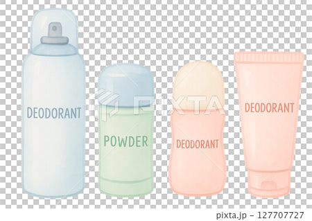 デオドラント製品4種類の水彩イラスト PNG 透過背景素材 127707727