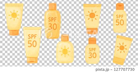 Sunscreen tube and bottle watercolor illustration PNG transparent background material 127707730