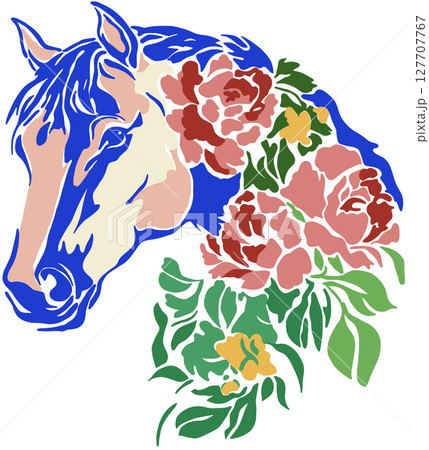 Horse with Flowers painting Vector Illustration 127707767