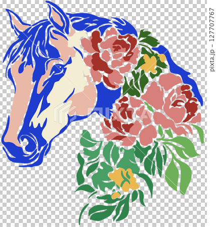 Horse with Flowers painting Vector Illustration 127707767
