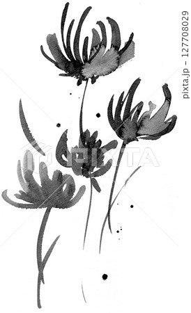 墨で描いた和風の花 127708029