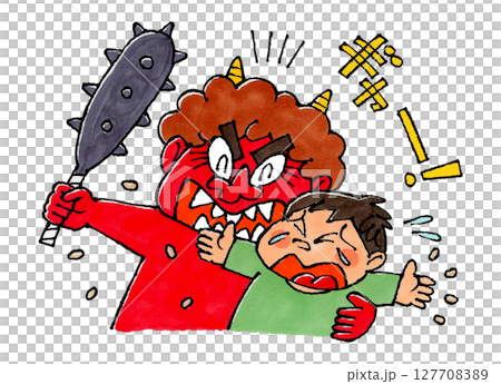 Red demon and crying boy 127708389