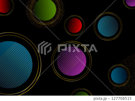 Colorful circles with thin golden rings and halftones abstract luxury geometric background 127708515