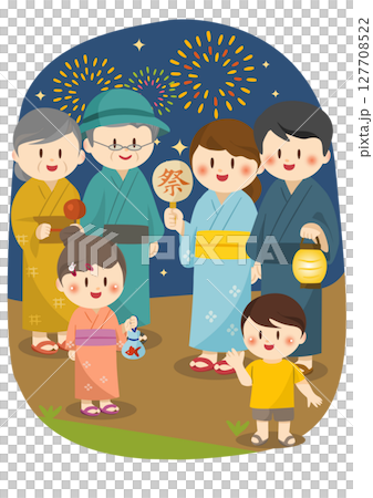 Illustration of a family enjoying a summer festival, Family Enjoying Summer Festival with 127708522