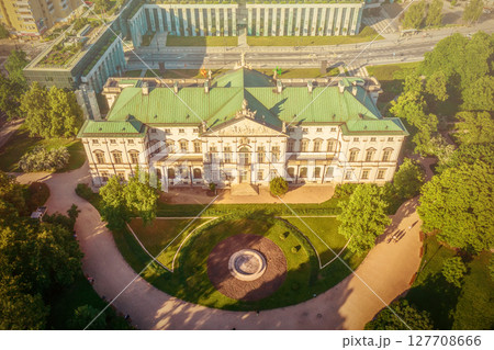 Krasinski Palace and National Library in Warsaw, Poland, view from above with green park Krasinski Palace and National Library in Warsaw, Poland, view from above with green park 127708666