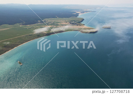 The shore of Lake Baikal from the air. Beautiful landscape of Olkhon Island 127708718