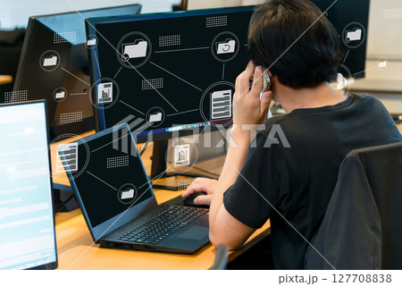 ビジネスシーン、ネットワークイメージ、デジタルワークフロー ビジネスシーン、ネットワークイメージ、デジタルワークフロー 127708838
