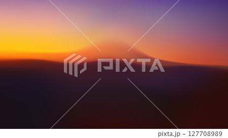 Gradient landscape with volcano. Blurry volumetric silhouettes of hills. Vector wavy background with mountain slopes in fog. Desert wallpaper. 127708989