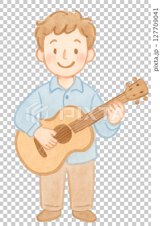 彈吉他的男音樂家的水彩插圖PNG透明背景資料 127709041