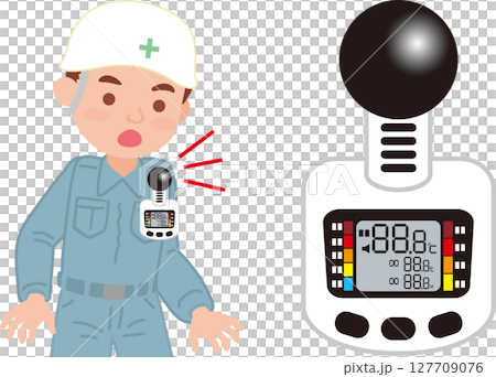 WBGT 測量設備圖示_設備_佩戴該設備的人 WBGT 測量設備圖示_設備_佩戴該設備的人 127709076
