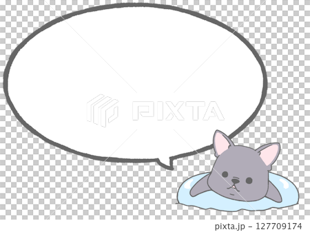French bulldog floating in a float with speech bubble background (black) French bulldog floating in a float with speech bubble background (black) 127709174