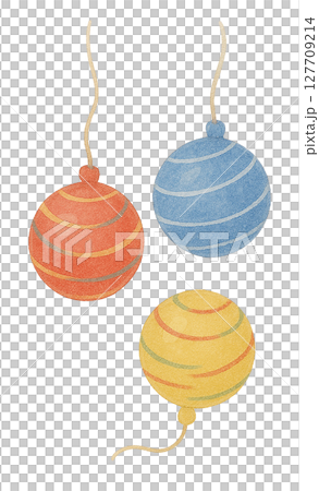 カラフルなヨーヨー風船の水彩イラストセット（夏祭り・縁日） 127709214