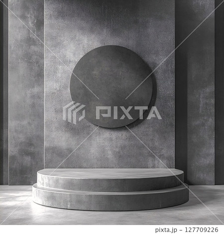 Minimalist Grey Two-Tiered Pedestal with Round Background. Generative AI 127709226