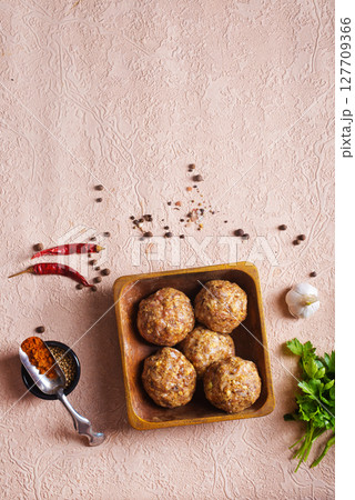 Beef meatballs. Cooking raw beef meatballs Beef meatballs. Cooking raw beef meatballs 127709366