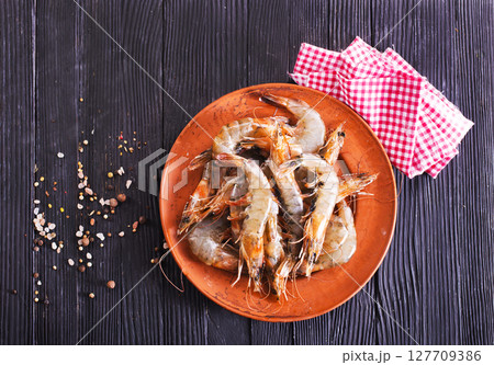 shrimps raw gambas seafood prawn healthy meal food snack on the table copy space food background rustic top view shrimps raw gambas seafood prawn healthy meal food snack on the table copy space food background rustic top view 127709386