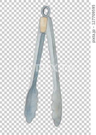 廚房鉗子（烹飪用具、剪貼畫）的水彩插圖 127709595