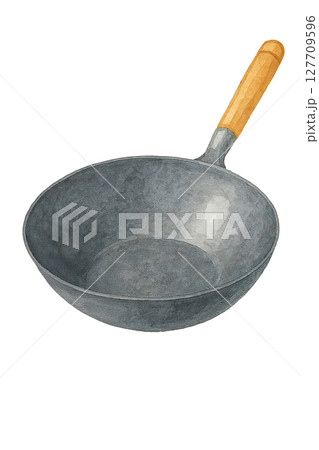 中華鍋の水彩イラスト素材（調理器具・切り抜き） 127709596