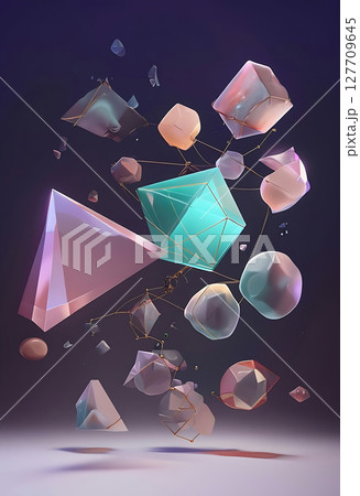 Metallic Polygons Floating in Pastel Light Metallic Polygons Floating in Pastel Light 127709645