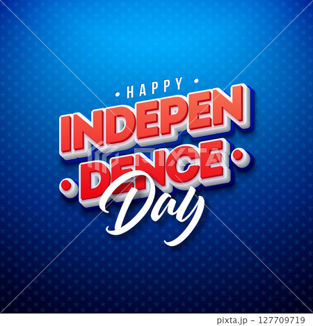4th of July Independence Day Vector Illustration with American Flag Color 3d Text Label on Blue Star Pattern Background. USA Fourth of July National Celebration Design with Typography Letter for 127709719