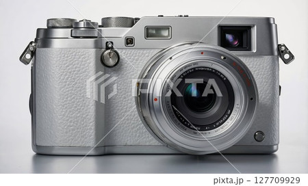 A classic Vintage Silver Camera that comes complete with a Lens for all your photography needs 127709929